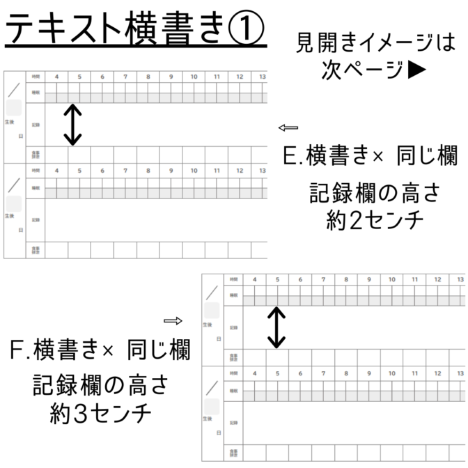 育児記録　双子　横書き
